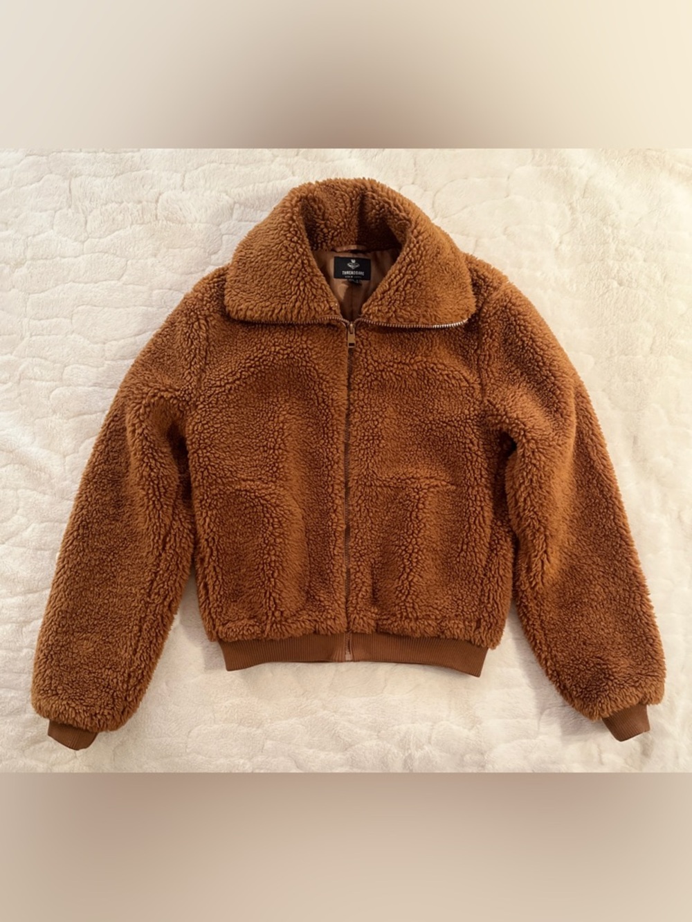 Threadbare  bomber-style Monkey Tan Brown Faux Borg "teddy" Jacket size 4